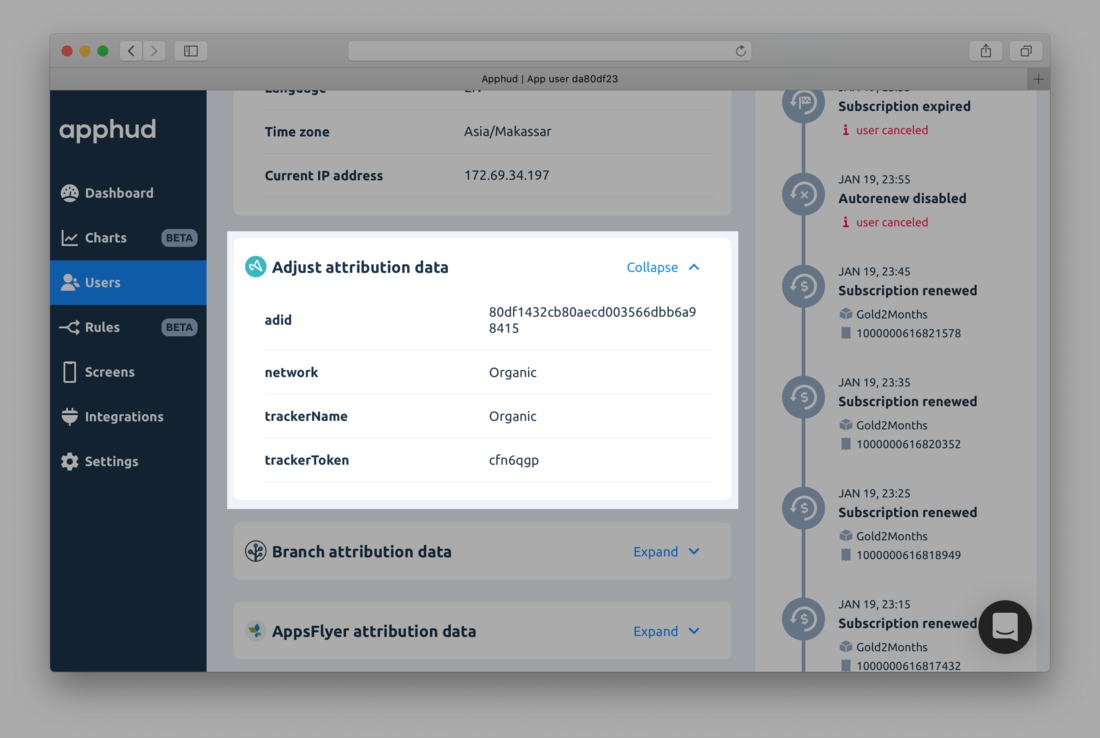 Adjust attribution data