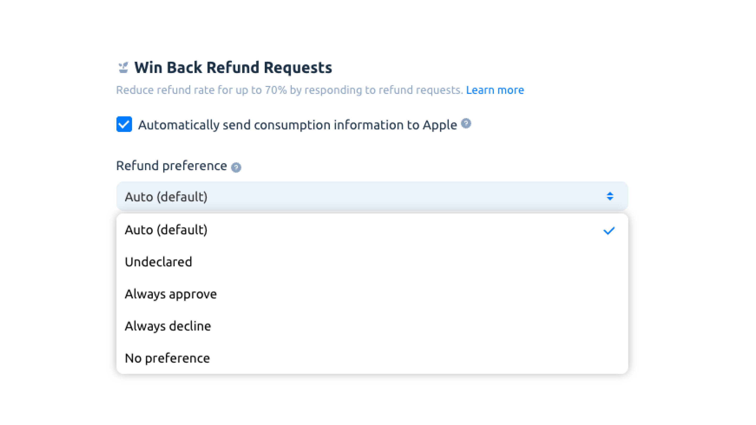 Refund preference for Win Back Refund Requests