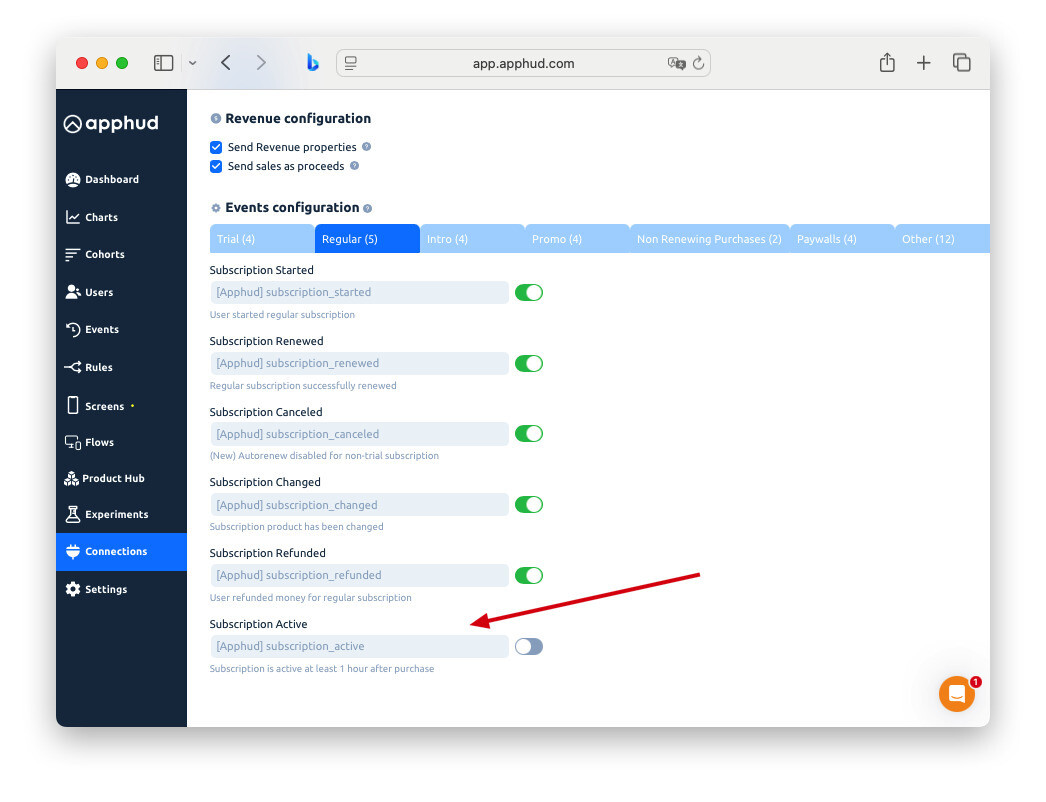 Events Configuration at Apphud