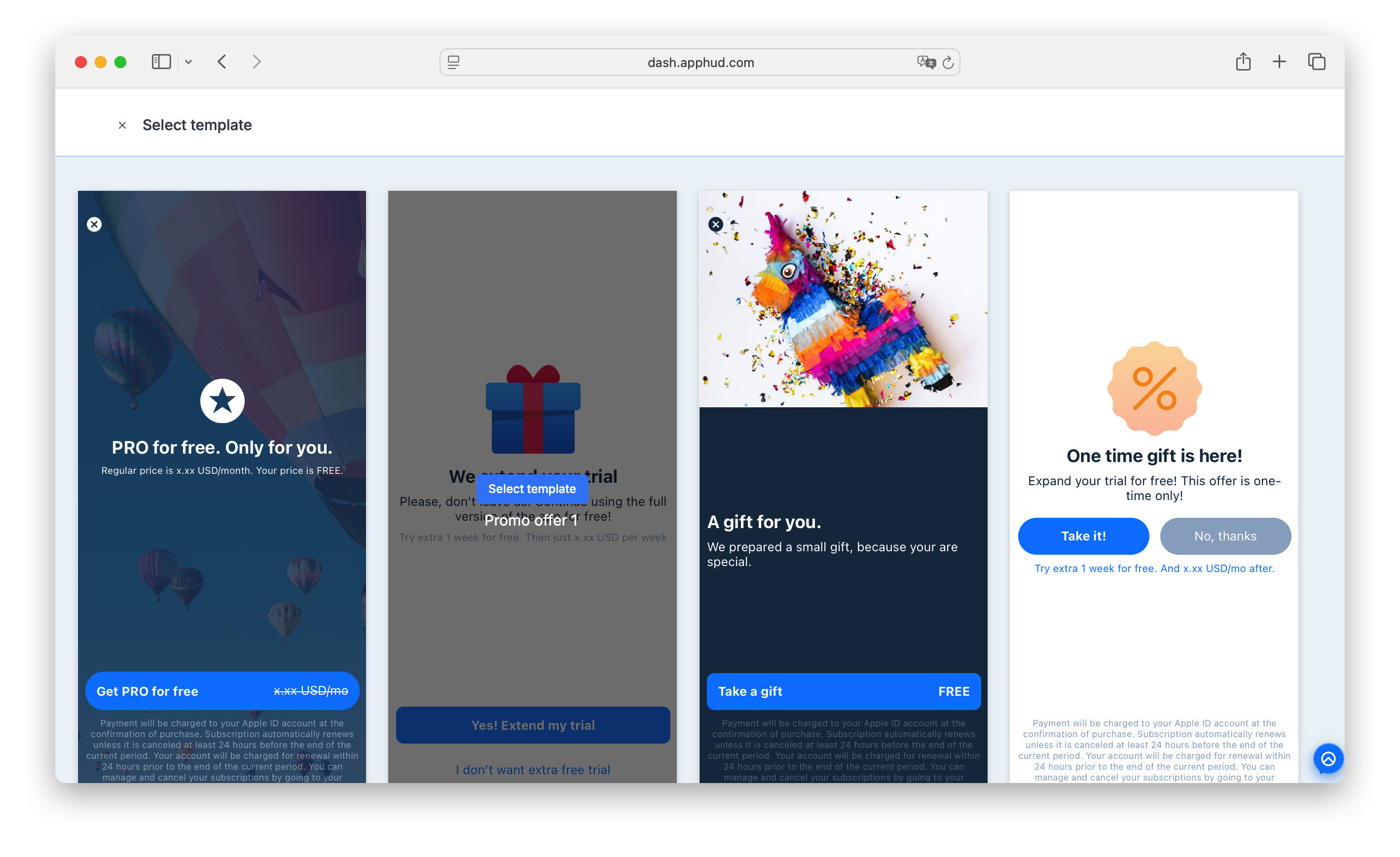 In-built screens templates at Apphud